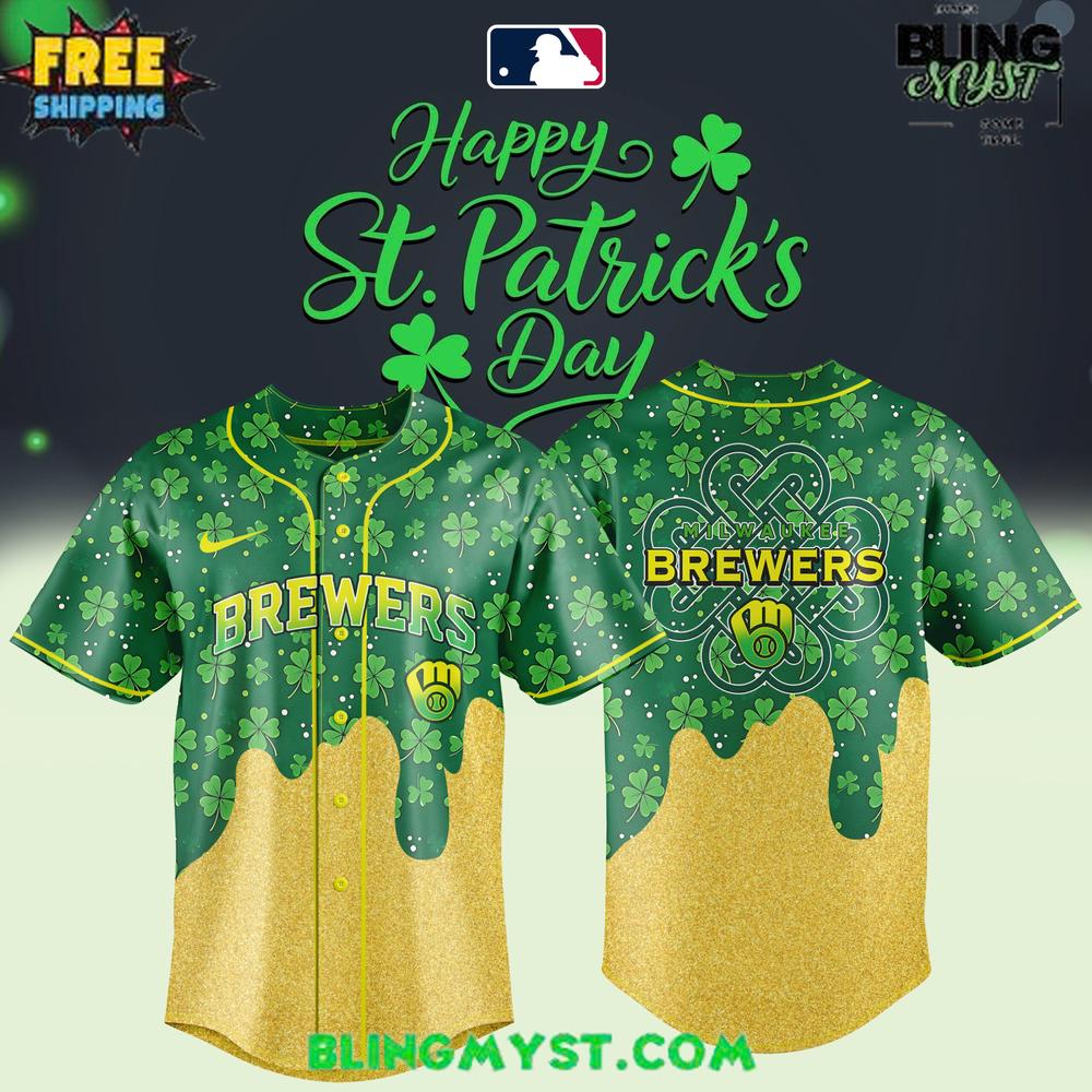 Milwaukee Brewers St. Patrick’s Day Baseball Jersey – Lucky Gold Drip Edition