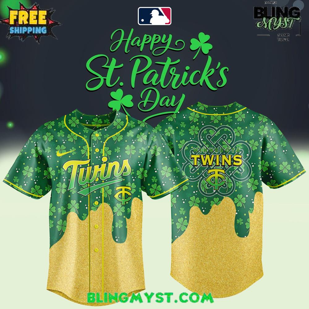 Minnesota Twins St. Patrick’s Day Baseball Jersey – Lucky Gold Drip Edition