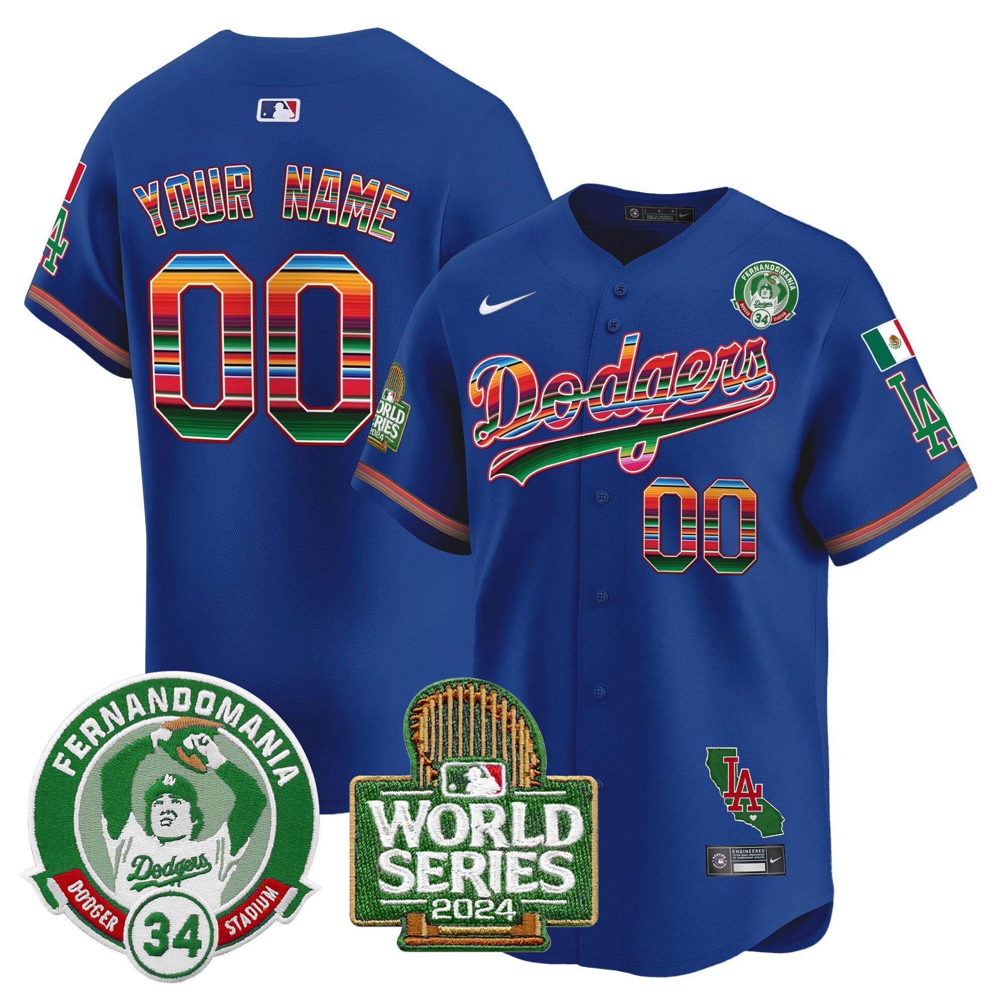 Dodgers Mexico Fernando Valenzuela & 2024 World Series Patch Vapor Premier Limited Custom Jersey - All Stitched