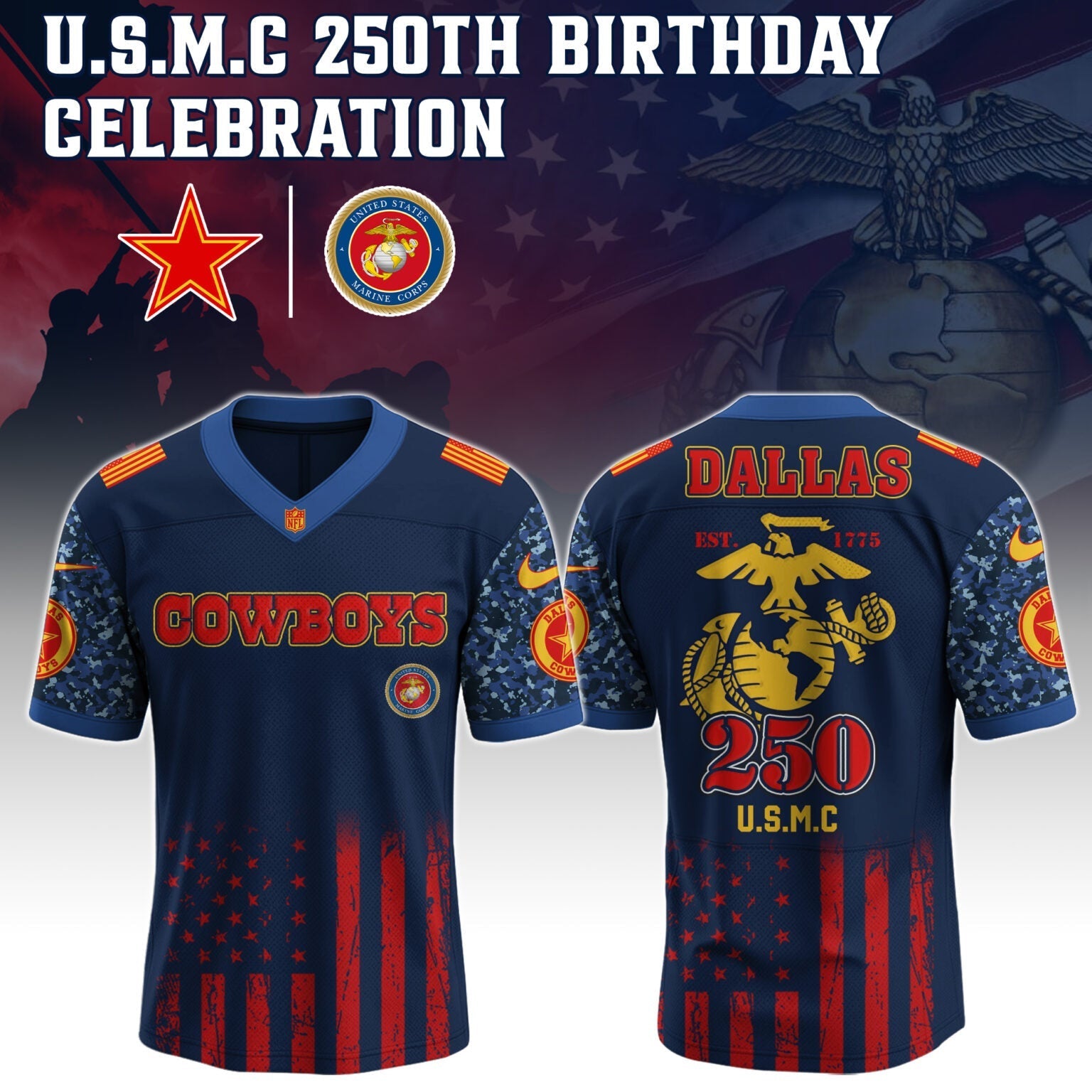 Dallas Cowboys NFL x U.S.M.C 250TH Birthday Special Edition Jersey