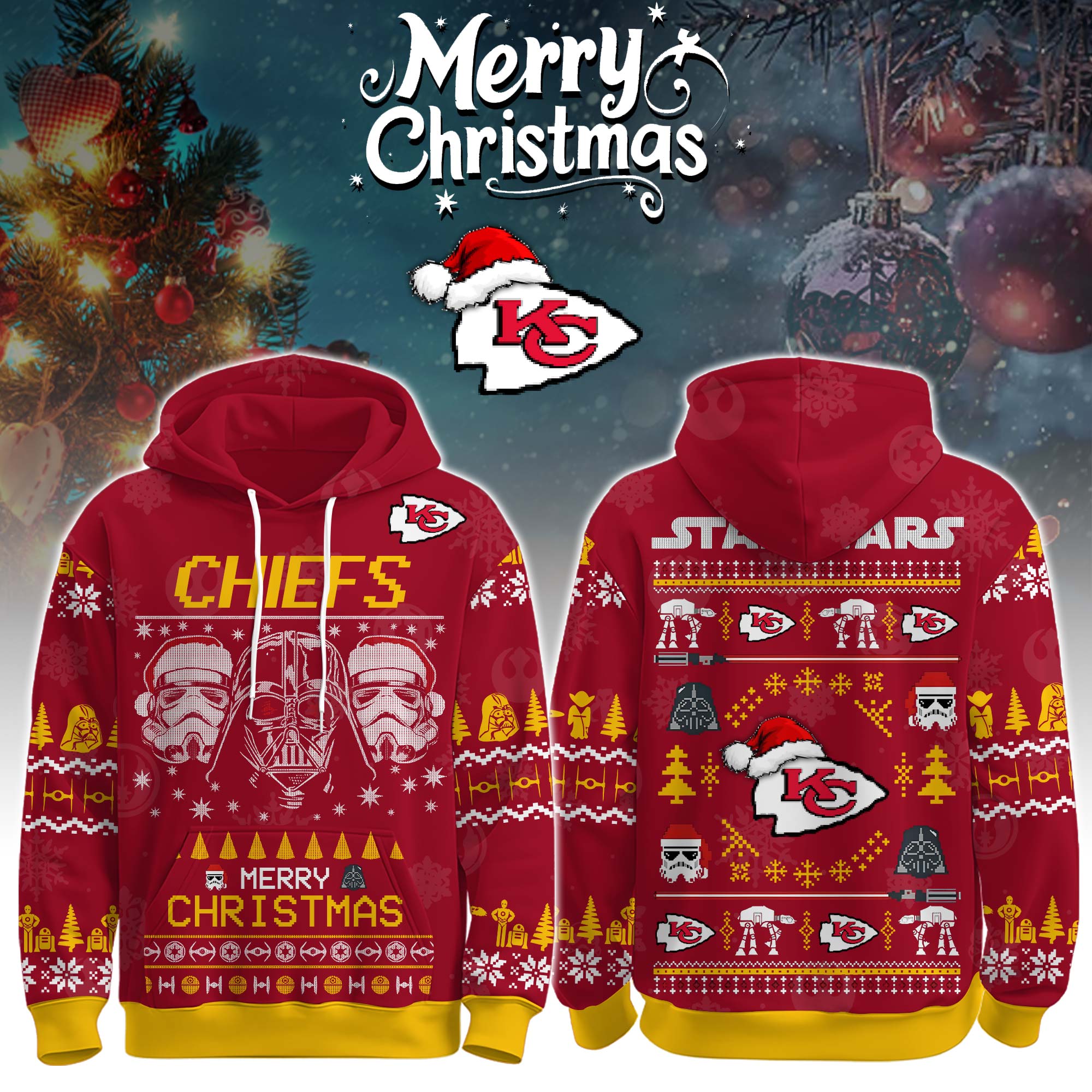 Unisex Chiefs Merry Christmas The Force Edition Hoodie